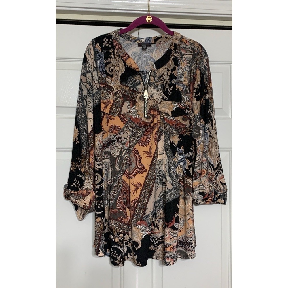 Cocomo Warm Colors Figure Flattering Paisley Tunic Top Size 3X
